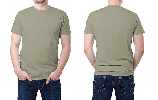 istock Khaki t shirt on a young man template 473935448