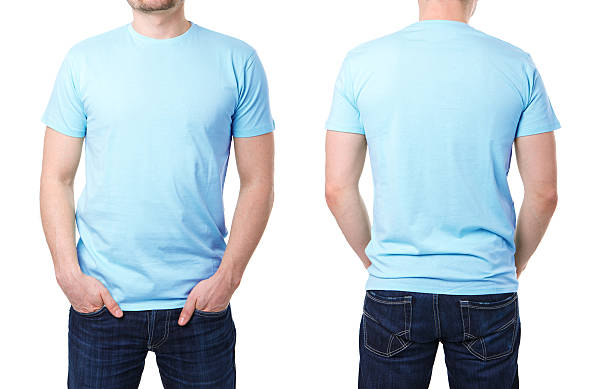 istock Blue t shirt on a young man template 473935462