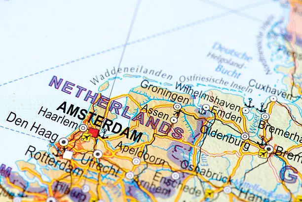 Map of Amsterdam, Netherland. Detail from the World Map.