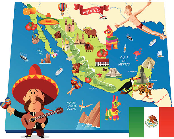 illustrazioni stock, clip art, cartoni animati e icone di tendenza di messico fumetto mappa - flag of belize