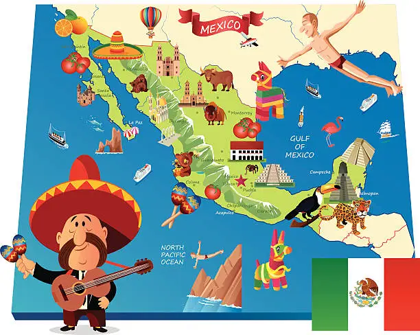 Vector illustration of Mexico Cartoon map