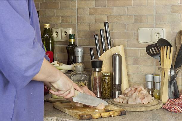 Homework chicken meat, slicing chicken breast fillet