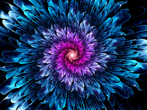 Magical glowing space fractal flower, computer generated abstract background