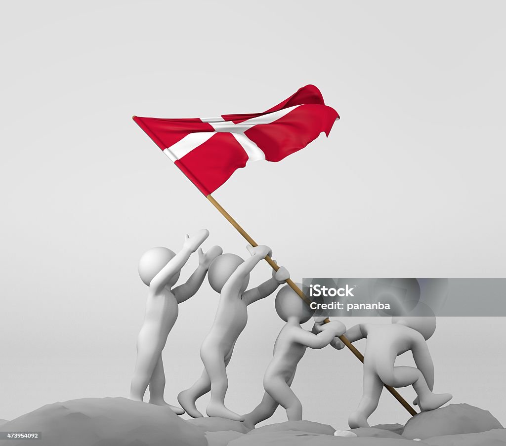 Four characters holding Denmark flag Four characters holding Denmark flag imitating Iwo Jima scene 2015 Stock Photo