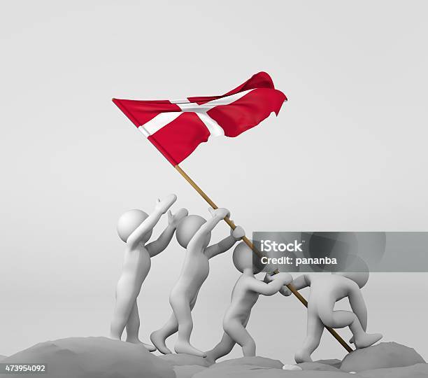 Four Characters Holding Denmark Flag Stock Photo - Download Image Now - 2015, Achievement, Armed Forces