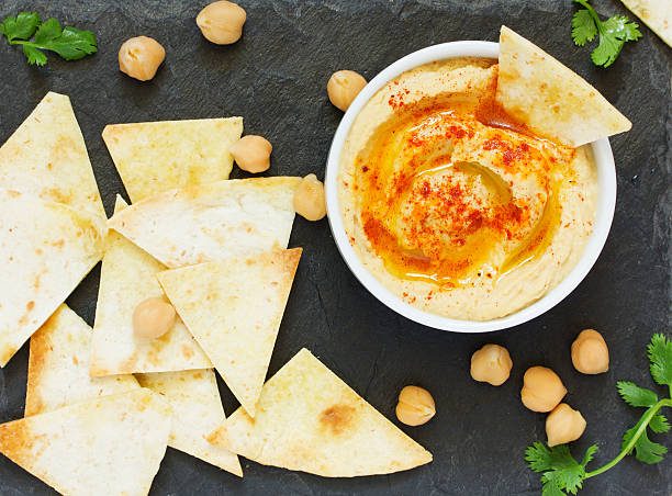 istock homemade hummus with pita crisps. 473956778