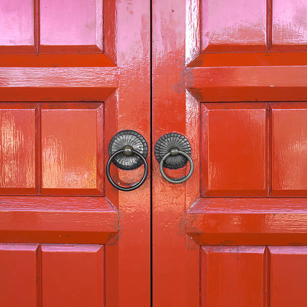 istock Red chinese door at  Temple 473967546