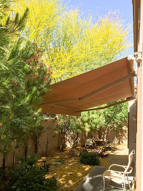 Awning retracted over a doorway