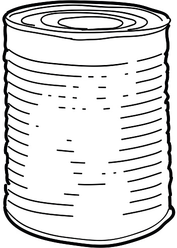 Vector illustration of a Tin can line art on white background. Simple line work outline. White background isolated on white. Canning, canning jar, airtight, tin, food packaging, food products, premade. Canned soup, canned chili, canned veggies. Simple outline. Sketchy style and hand drawn. Black and white. Preserving food, canned food drive.Vector illustration of a Picnic and barbecue themed tin can with spoon design. Bright and colorful. Includes brown and green color themes with green checkered table cloth. Perfect for pattern background for picnic invitation design template, summer barbecue event, picnic celebration, backyard bbq, private or corporate party, birthday party, fun family event gathering.
