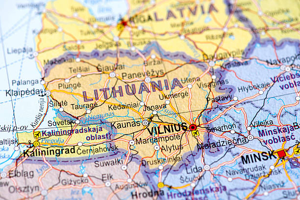 Map of Vilnius, Lithuania Map of Vilnius, Lithuania. Detail from the World Map. kaliningrad stock pictures, royalty-free photos & images