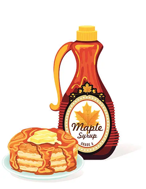 Vector illustration of Bottle Of Maple Syrup Pancakes