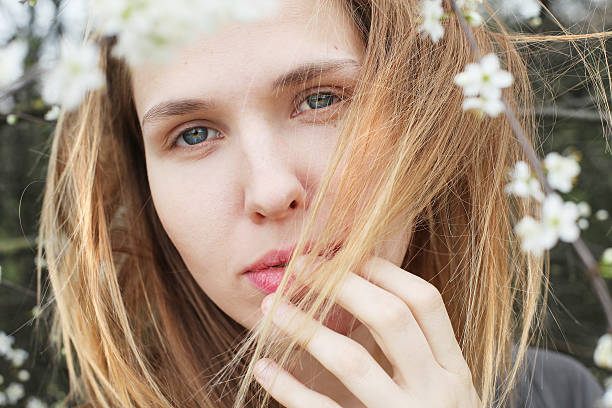 A beautiful girl with romantic blue eyes