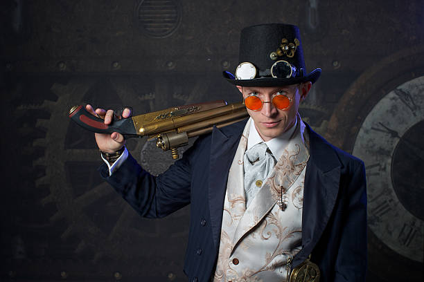 istock Portrait of a steampunk man over grunge background 473984688