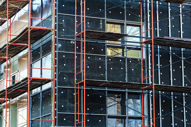 Isolamento esterno della costruzione di muro in costruzione - foto stock