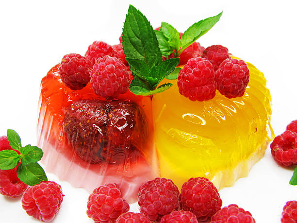 red jelly marmalade dessert with cherry and wild strawberry
