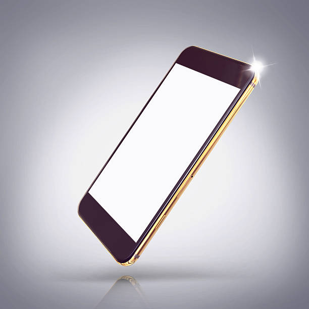 istock Golden phone on a grey  background 474001608