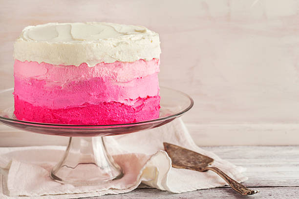 istock Pink ombre vanilla cake on platter 474005908