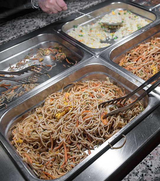 istock spaghetti and rice with vegetables in the Chinese restaurant 474008484