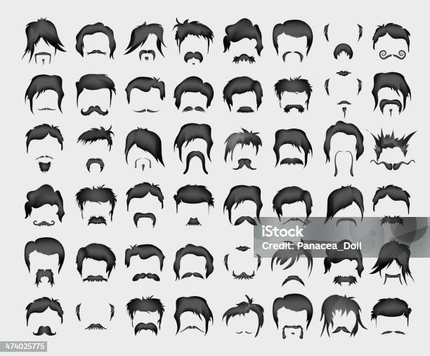Vector Set Of Whiskers And Hairstyles Stock Illustration - Download Image Now - Human Hair, Cutting, Men