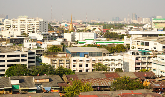 Bangkok, Thailand - February 4, 2015: Cityscape of Bangkok, view from top of Golden Mount, a landmark of Thailand.