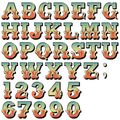 An Alphabet Sit of Carnival, Circus, Funfair, Fishtail Letters and Numbers