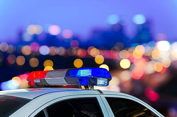 Police car Police lights by night police vehicle lighting photos stock pictures, royalty-free photos & images