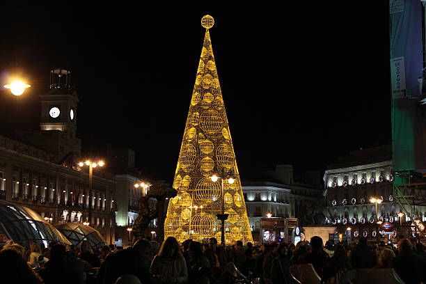 madrid v noci - madrid christmas - stock snímky, obrázky a fotky