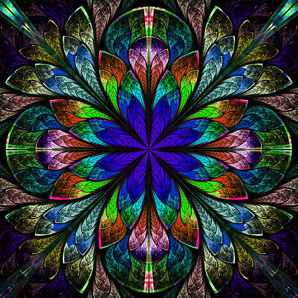 istock Multicolor beautiful fractal in stained glass window style. 474036159
