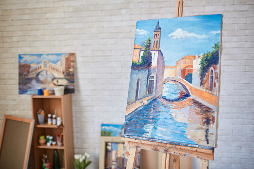 Painting of Venetian street on canvas