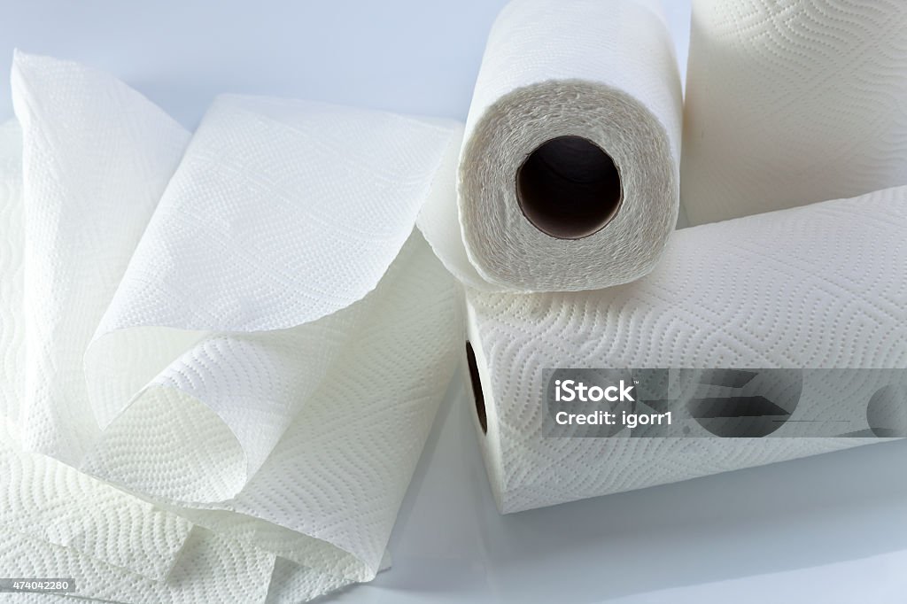 paper towel paper towel on a  white reflective background Paper Towel Stock Photo