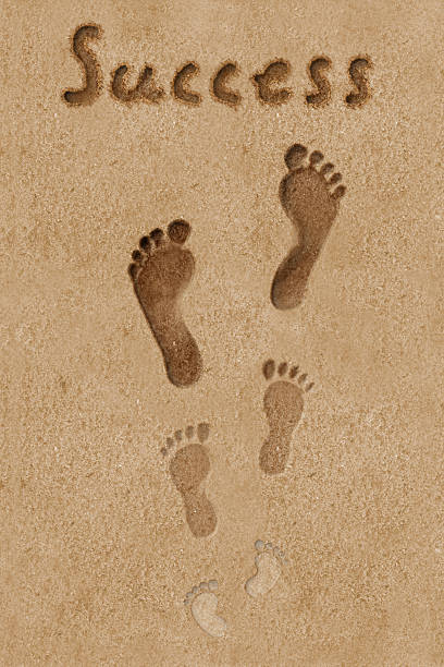 Footprints in the sand, close up. Maldives.