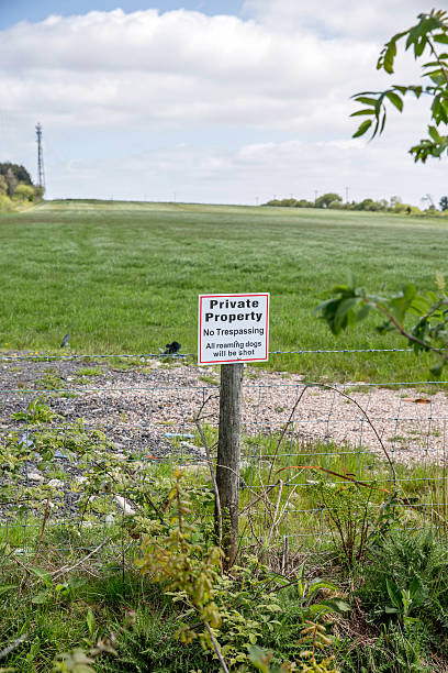 istock Warning sign no trespassers dogs shot 474045662