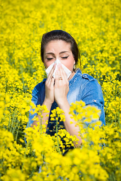 istock Young woman in a field has hay fever 474046816