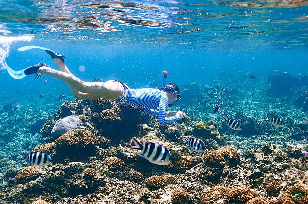 istock Woman with mask snorkeling 474047652