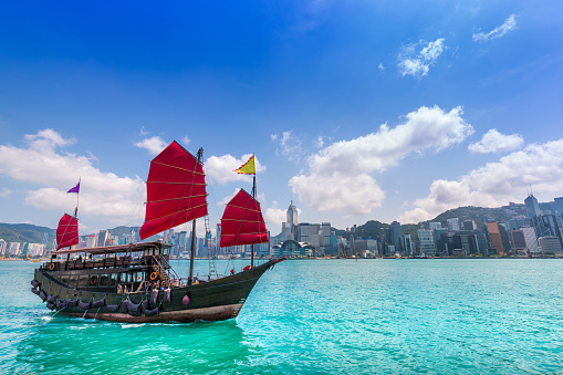 Junkboat in Hong Kong city  