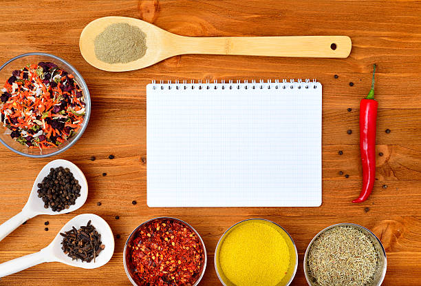 istock Copyspace food frame with notepad paper spices and cooking accesories 474050830