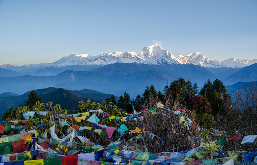 View of Annapurna mountain range from Poon hill , Gorepani village , Annapurna conservation area , Nepal.