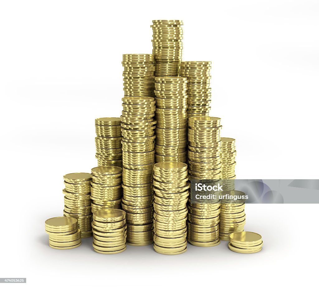 Stack of golden coins isolated on white background Stack Stock Photo