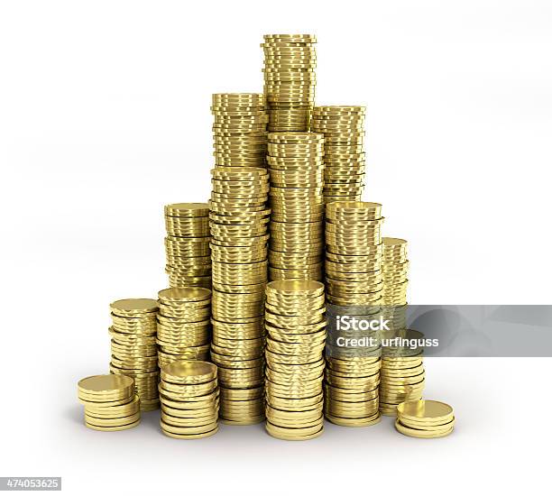 Stack Of Golden Coins Isolated On White Background Stock Photo - Download Image Now - Stack, Heap, Casino