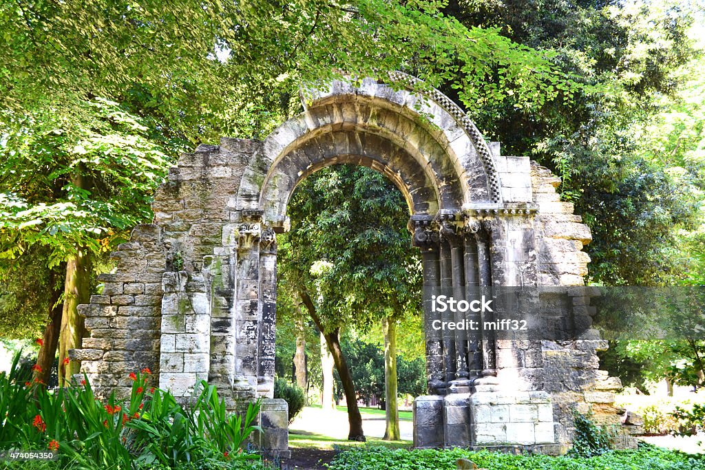 Ancient arch in a park at Oviedo, Spain View of an ancient arch in a park at Oviedo, Asturias - Spain Oviedo Stock Photo