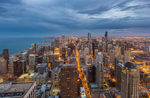 istock Chicago downtown skyline at night, Illinois 474056852