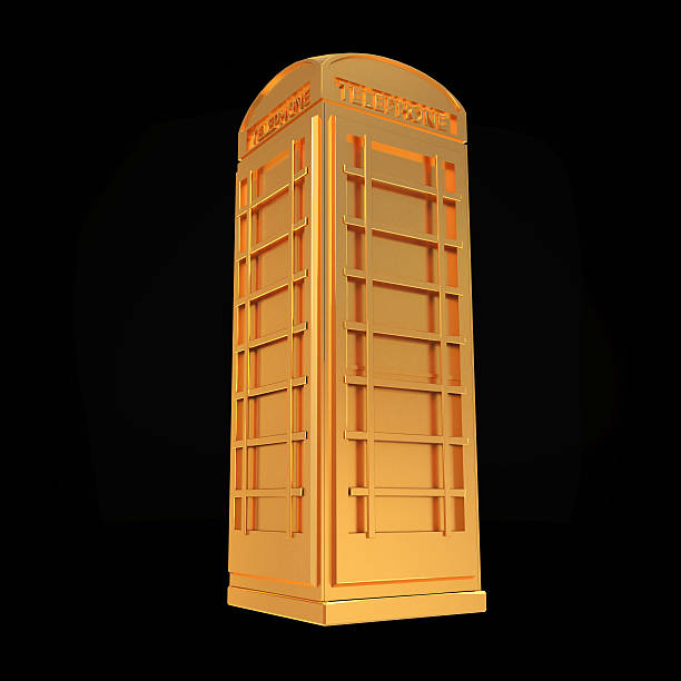 istock Golden telephone box isolated on a black  background 474059942
