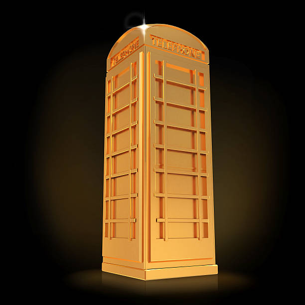 istock Golden telephone box  on a black  background 474059946