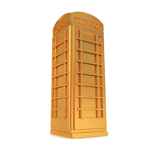 istock Golden telephone box isolated on a white background 474059950