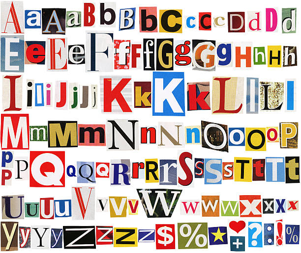 Colorful newspaper alphabet Big size collection of colorful newspapers, magazines letters isolated on a white background capital letter photos stock pictures, royalty-free photos & images