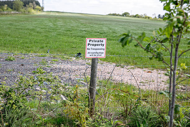 istock Warning sign no trespassers dogs shot 474063930