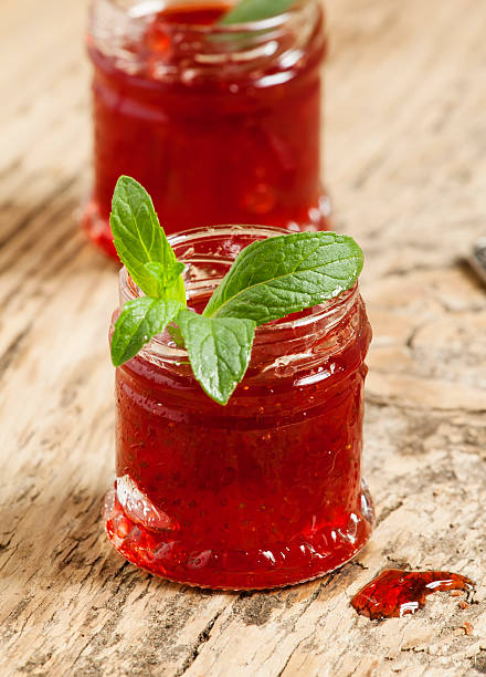 istock Delicious homemade strawberry jam in a jar, selective focus 474067440