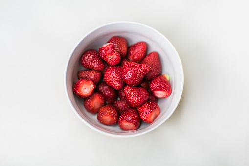 Strawberries in a bowl from above