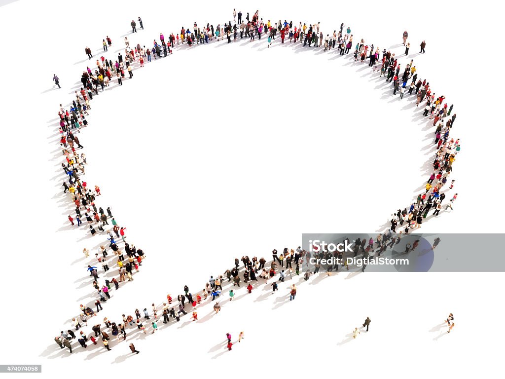 Grand groupe de personnes sous la forme d'une bulle de chat. - Photo de Communication libre de droits