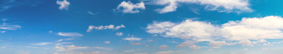 Panorama with white clouds on blue sky background